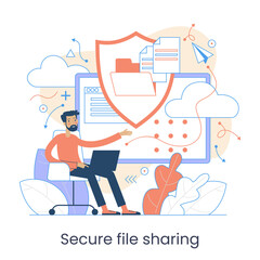Poster - Secure data transmission concept. Access right. Safe file sharing. Protected web traffic. VPN. Analytical traffic assessment. Sharing documents.