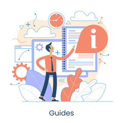 Poster - Website menu help concept. Online guides. Support landing page sections. Frequently asked Questions. Metaphor contact us. Help user interface.