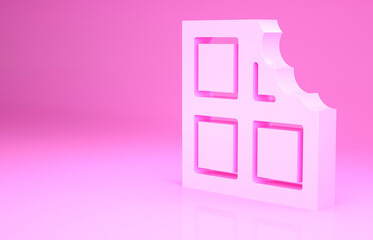 Wall Mural - Pink Chocolate bar icon isolated on pink background. Minimalism concept. 3d illustration 3D render.