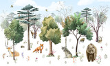 Fototapeta Las - photo wallpapers for children. forest with animals. Watercolor