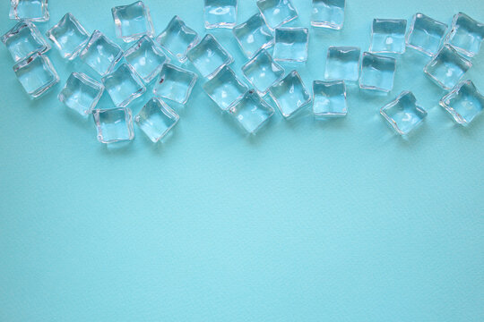 artificial ice transparent acrylic pieces not really cold, optical illusion ready to eat on the table outdoor top view copy space for text food background