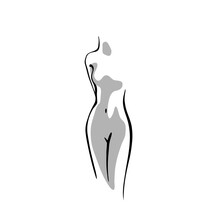 Beautiful Woman Body, Minimalstic Female Nude Graphic Image. Vector Contour Illustration, Isolated On White Background