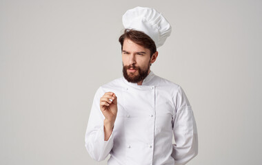 bearded man chef uniform professional food preparation