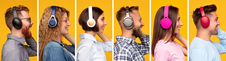 Excited young people listening to music