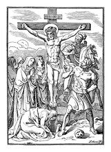 12th Or Twelfth Station Of The Cross Or Way Of The Cross Or Via Crucis. Jesus Dies On The Cross.Bible,New Testament.Antique Vintage Biblical Religious Engraving Or Drawing.