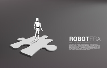 Poster - Robot standing on jigsaw. concept of artificial intelligence and machine learning worker technology
