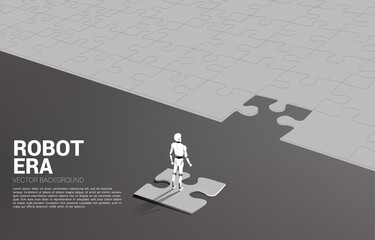 Poster - Robot standing on jigsaw. concept of artificial intelligence and machine learning worker technology