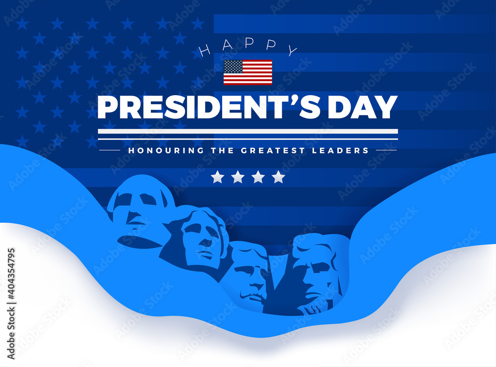 Happy Presidents' Day card with Rushmore four presidents background and lettering - vector illustration - obrazy, fototapety, plakaty 
