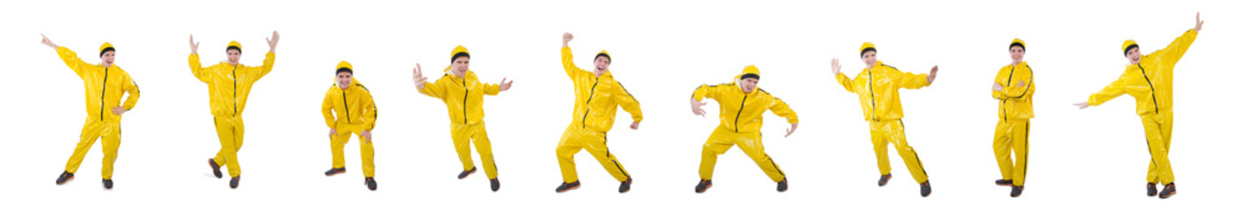 Wall Mural - Man in yellow suit isolated on white