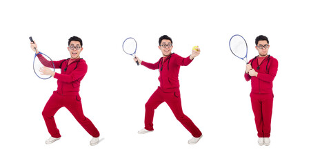 Sticker - Funny tennis player isolated on white