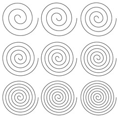Poster - Set of spirals with different number turns of scroll, vector simple helix spiral round turns gyre