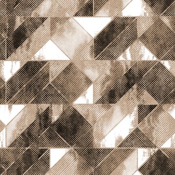 Seamless geometric pattern on cardboard texture for print. High quality illustration. Design for printing on stationary or other surface design. Monochrome tan, black, and white repeat swatch print.