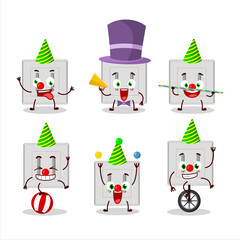 Poster - Cartoon character of single electric adapter with various circus shows