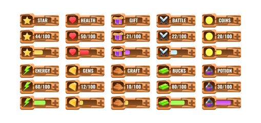 Wall Mural - big set of funny wooden progress, additional panel template for gui asset elemets