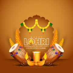 happy lohri holiday background for punjabi festival. vector illustration