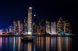 Panama City Skyline at Night with water reflecting the light 