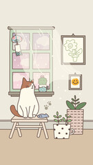 A Cat in the Window Wall Decor. Vector Illustration.