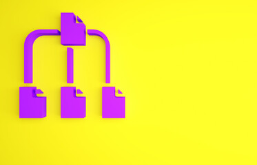 Aufkleber - Purple Folder tree icon isolated on yellow background. Computer network file folder organization structure flowchart. Minimalism concept. 3d illustration 3D render.