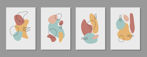 Aufkleber - Abstract set of hand drawn geometric shapes and lines. Trendy minimal and organic wall decor for cover, wallpaper, print, poster. Vector illustration