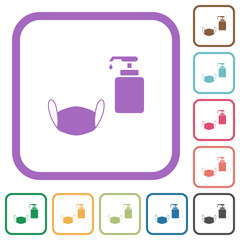 Sticker - Medical face mask and liquid soap simple icons