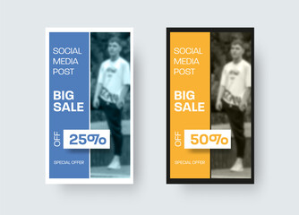Poster - Rectangular vector social media post with vertical elements for photo, poster for advertisement, big sale.