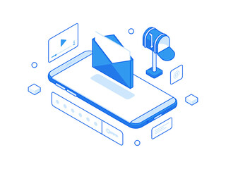 Poster - Cartoon mobile phone with incoming email symbol