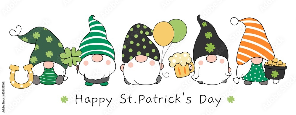 Draw banner design gnomes with Happy St Patrick's Day. - obrazy, fototapety, plakaty 