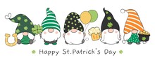 Draw Banner Design Gnomes With Happy St Patrick's Day.