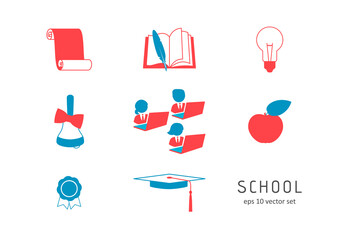 Poster - School - vector icons set on white background.