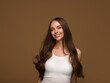 © Utkamandarinka - Healthy teeth smile Beautiful long hair woman clean skin happy female portrait