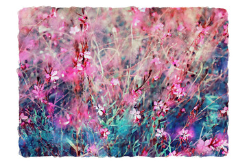 Wall Mural - abstract watercolor style illustration of pink and red field flowers