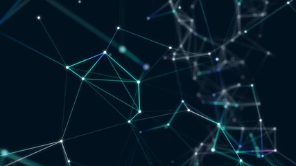 Leinwandbilder - Abstract plexus of moving glowing dots and lines. Network or digital connection. Technology background. 3d rendering. 4K. Seamless loop.