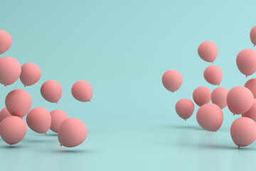 Poster - Floating balloons on green background. 3d rendering.