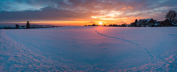 Poster - Wonderful winter landscape at sunset at northern Lake Constance