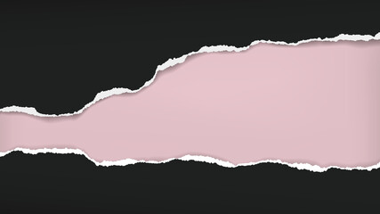 Piece of torn, ripped black paper with soft shadow are on pink background for text. Vector illustration