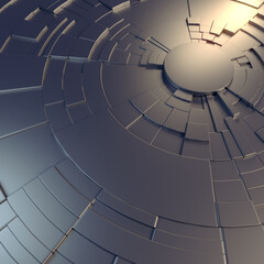 Aufkleber - 3d render metallic pattern of circular geometric shapes. Abstract modern sci-fi background. Modern digital illustration