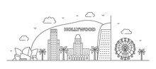 Los Angeles Line Drawing Hollywood Illustration In Line Style On White Background