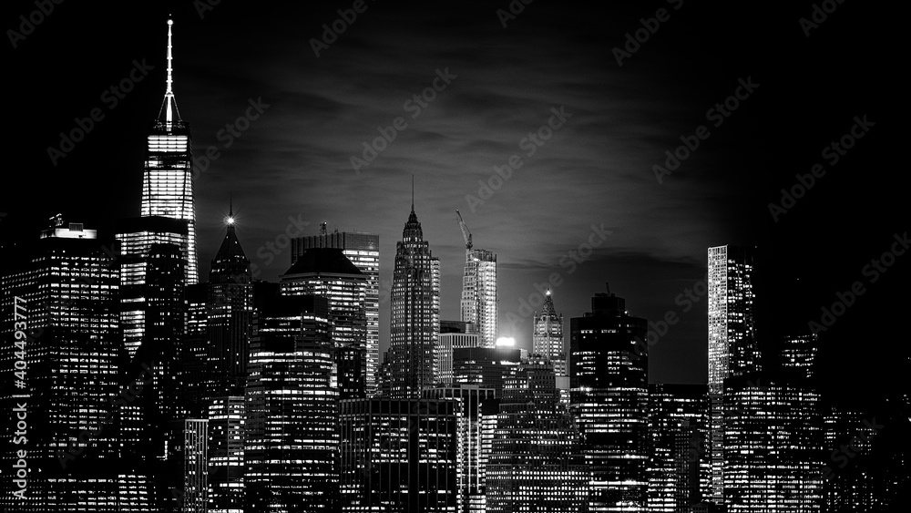 Illuminated Buildings In City At Night - obrazy, fototapety, plakaty 