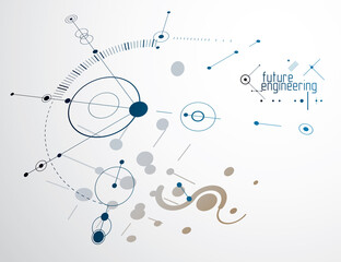 Aufkleber - mechanical scheme, vector engineering drawing with circles and geometric parts of mechanism. technic