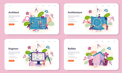 Fototapete - Architecture web banner or landing page set. Idea of building project