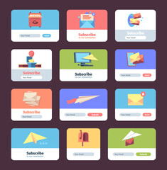 Poster - Subscribe forms. Web box design template for user subscribers signing up layout garish vector illustrations. Subscribe webmail to user application, signing form