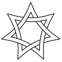 Seven Pointed Star With Braided Sides, Vector Star David Weave Icon In Outline Style