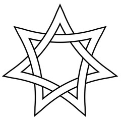 Poster - seven pointed star with braided sides, vector star david weave icon in outline style