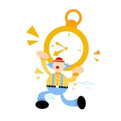 Wall Mural - clown stress out for clock time deadline schedule cartoon doodle vector illustration flat design style