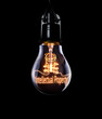 An intellectual Property law concept to protect against creative copyright infringement inside a lit lightbulb on a black background.