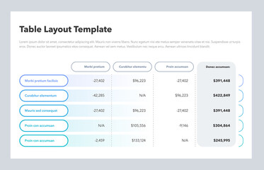 Aufkleber - Modern business table layout template with the total sum column and place for your content. Flat design, easy to use for your website or presentation.