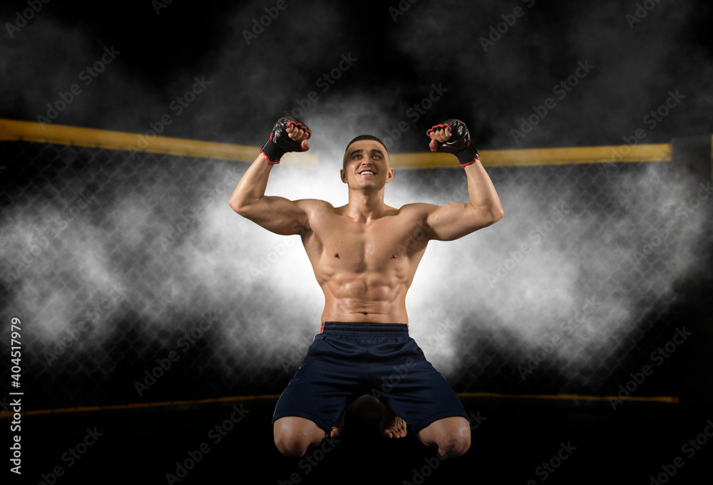 MMA fighter celebrating win - obrazy, fototapety, plakaty 