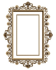 Wall Mural - Classic golden frame with ornament decor isolated on white background