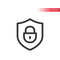Canvas Print - Shield and padlock line vector icon. Safety and security concept outline symbol, editable stroke.