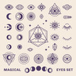 © kotoffei - Sacred Geometry Forms with Moon and Sun. Vector illustration. Geometric Logo Design, Alchemy Symbol, Occult and Mystic Sign Isolated on White Background. Masonic Eye inside triangle pyramid,